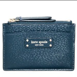 Women's Blue Jeanne Small Zip Leather Card Holder NWT